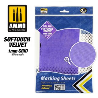 Softouch Velvet Masking Sheets 1mm Grid (x5 sheets, 290mm x 145mm, adhesive)